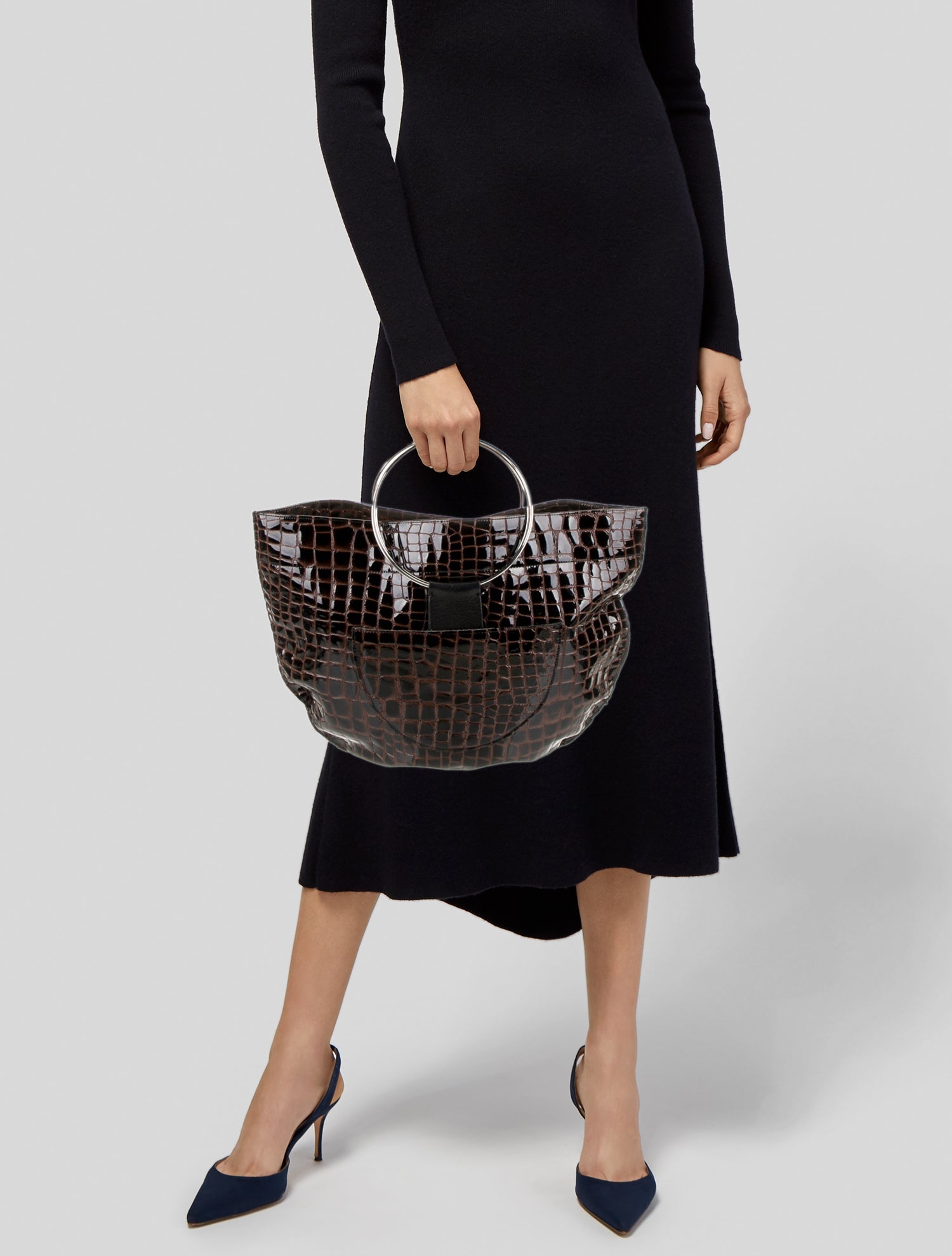 Veda Embossed Leather Top Handle Bag