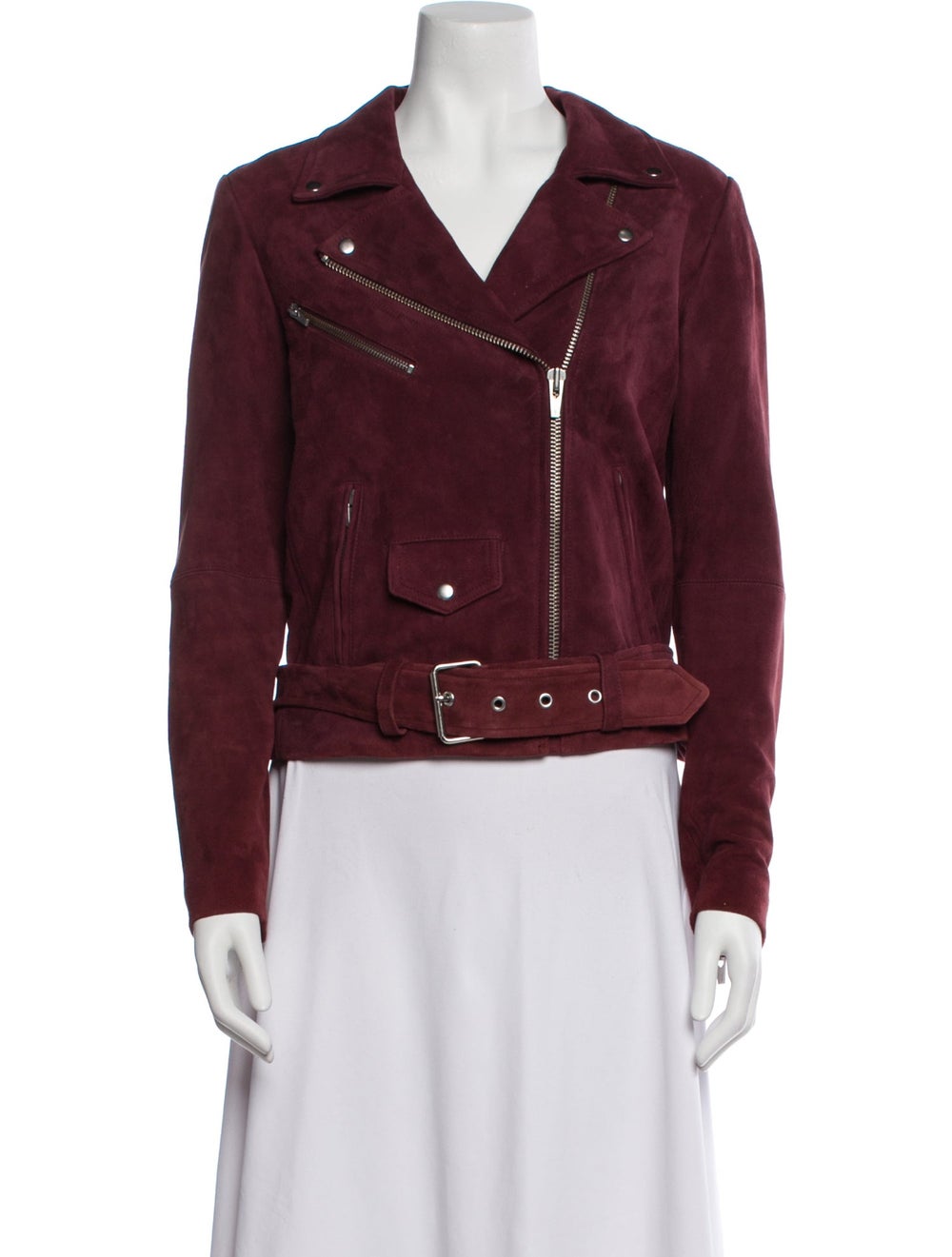 Veda Suede Biker Jacket Burgundy Pointed Collar - image 1