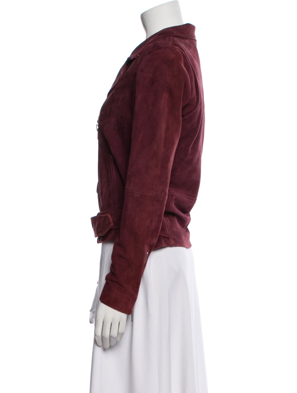 Veda Suede Biker Jacket Burgundy Pointed Collar - image 2