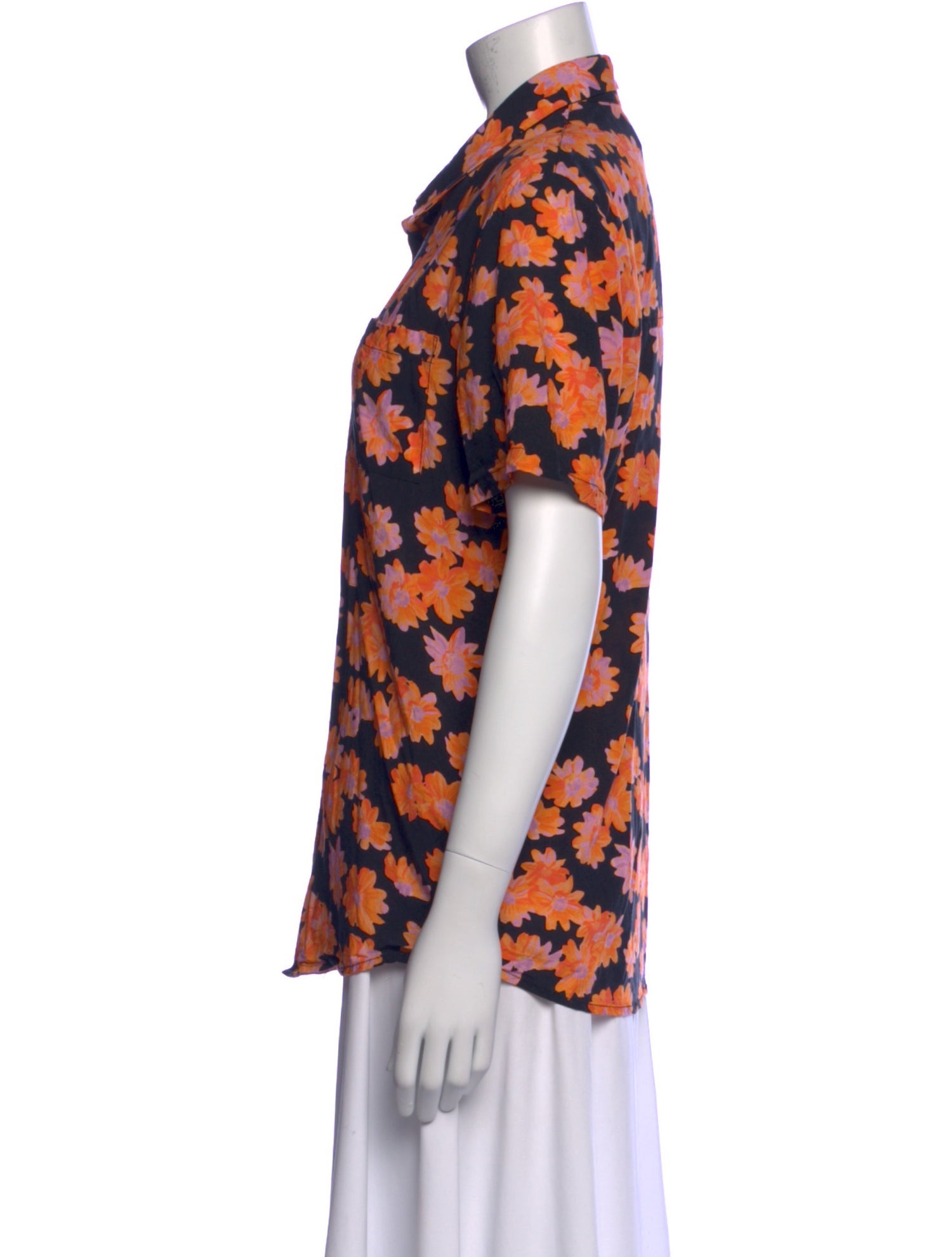 Veda Floral Print Short Sleeve Button-Up Top