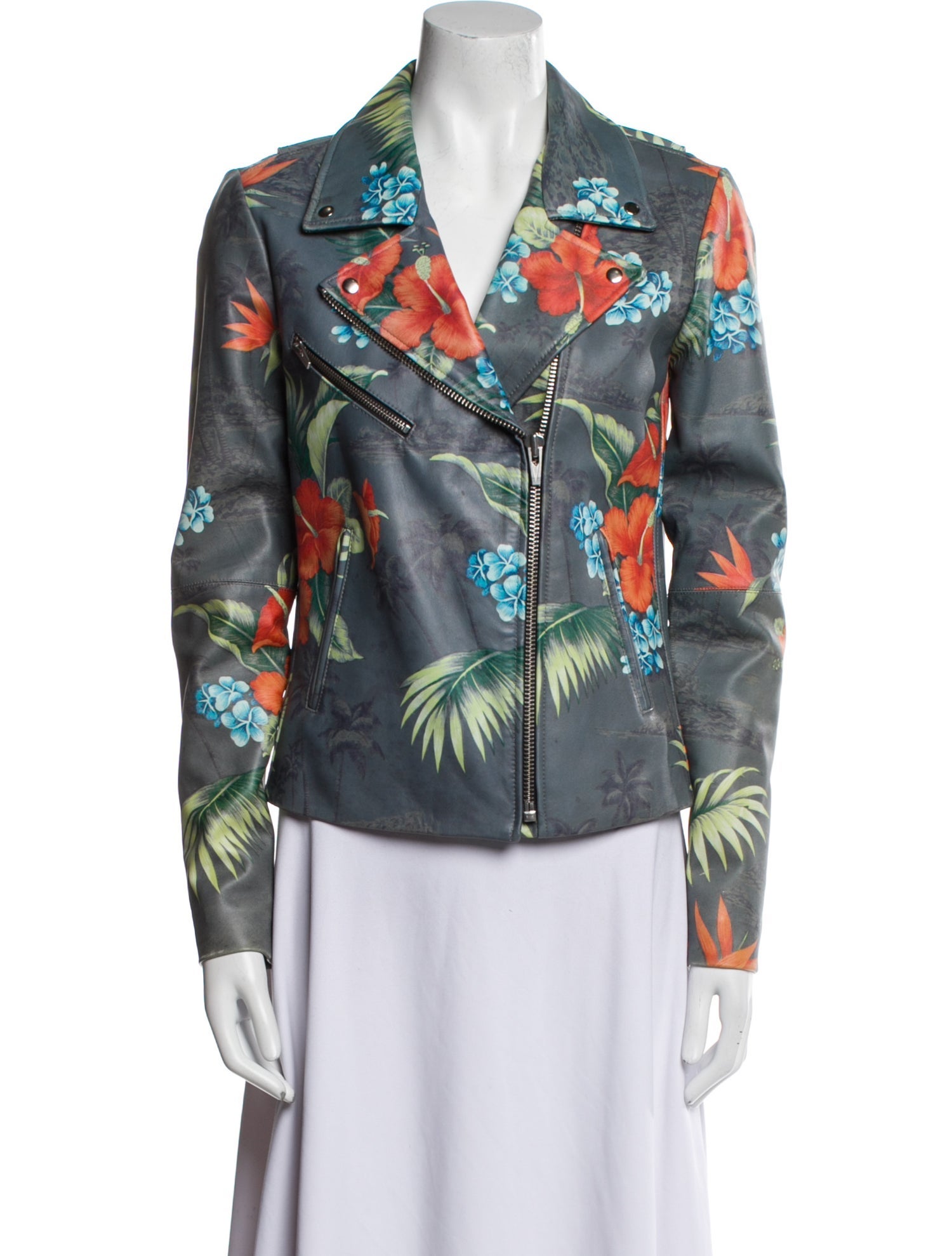 Veda Leather Floral Print Jacket