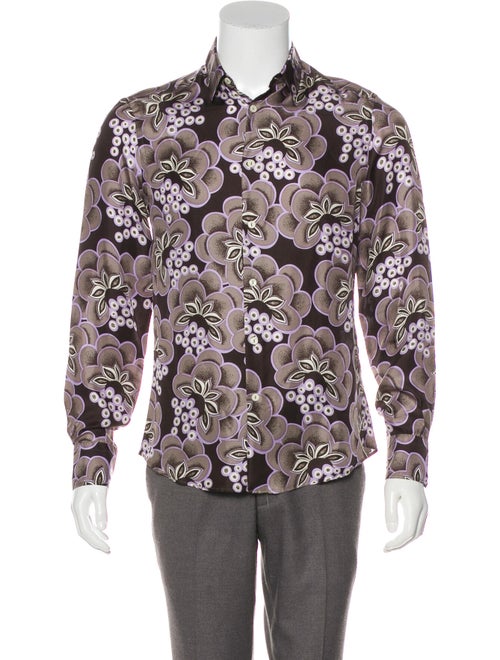Versace Collection Floral Print Silk Shirt brown