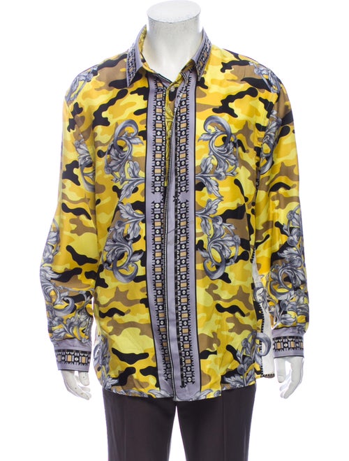 Versace Collection Silk Printed Shirt Yellow
