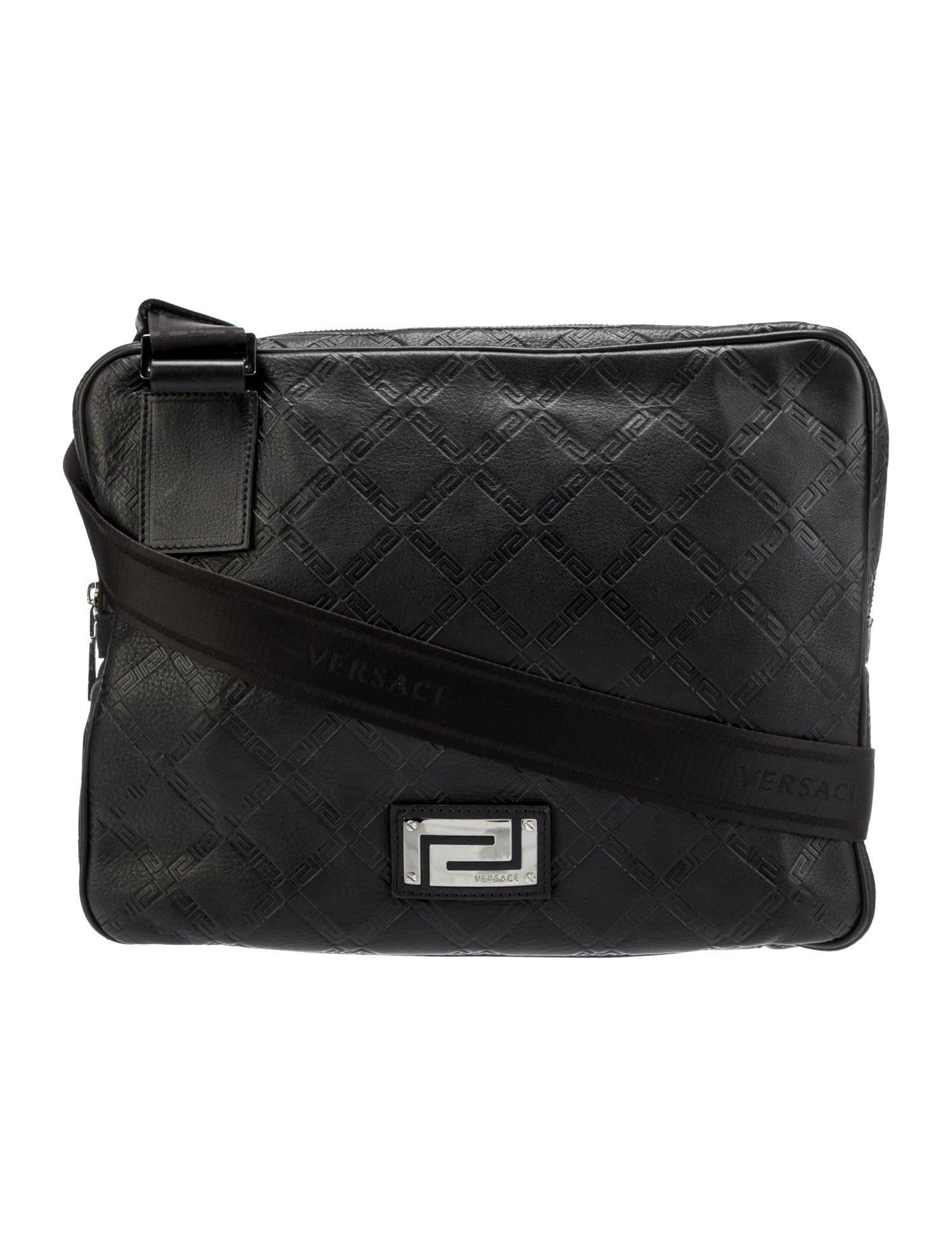 Versace Embossed Leather Messenger Bag Black Messenger Bags, Bags