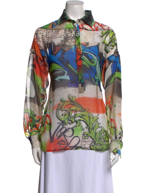 Versace Collection Printed Long Sleeve Button-Up Top