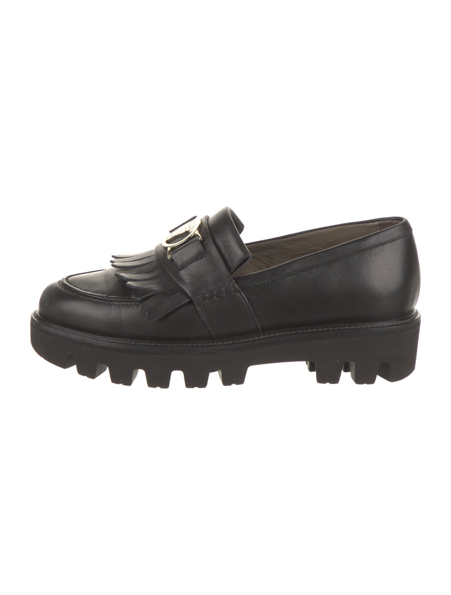 Versace Collection Leather Fringe Trim Accent Loafers