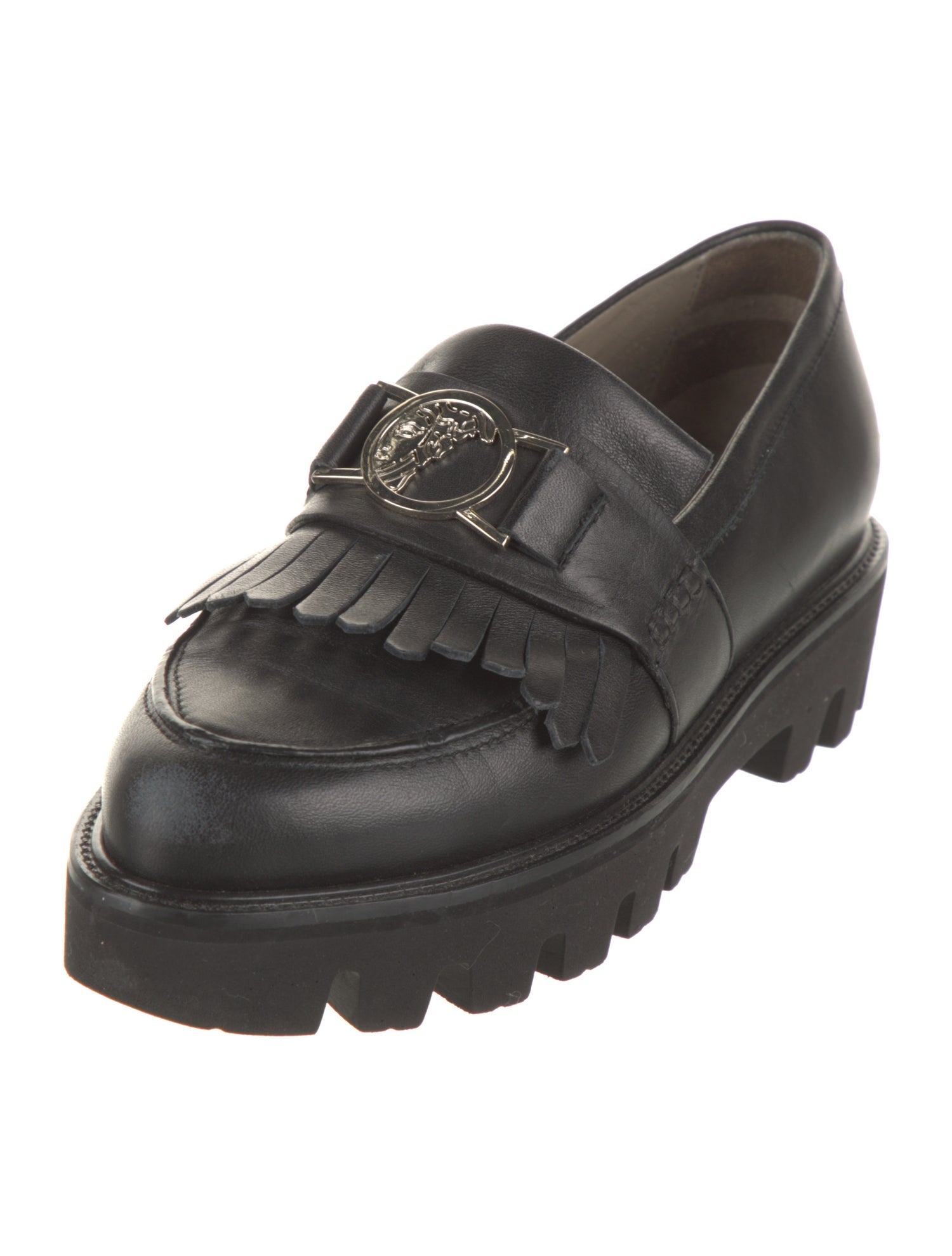 Versace Collection Leather Fringe Trim Accent Loafers