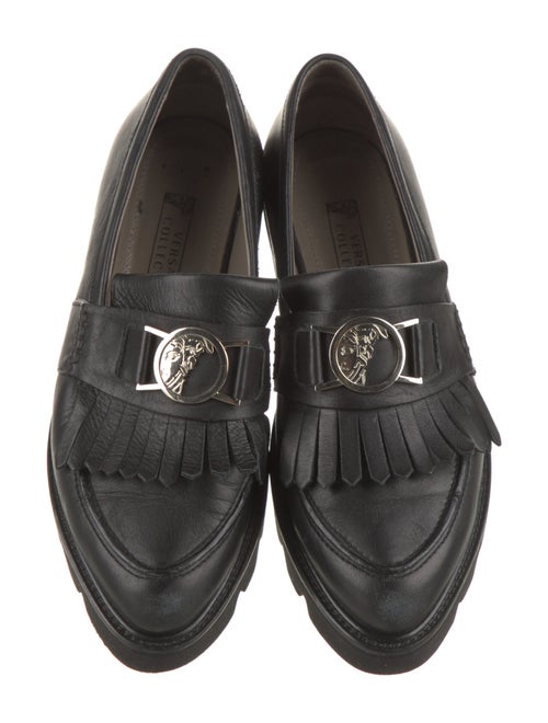 Versace Collection Leather Fringe Trim Accent Loafers