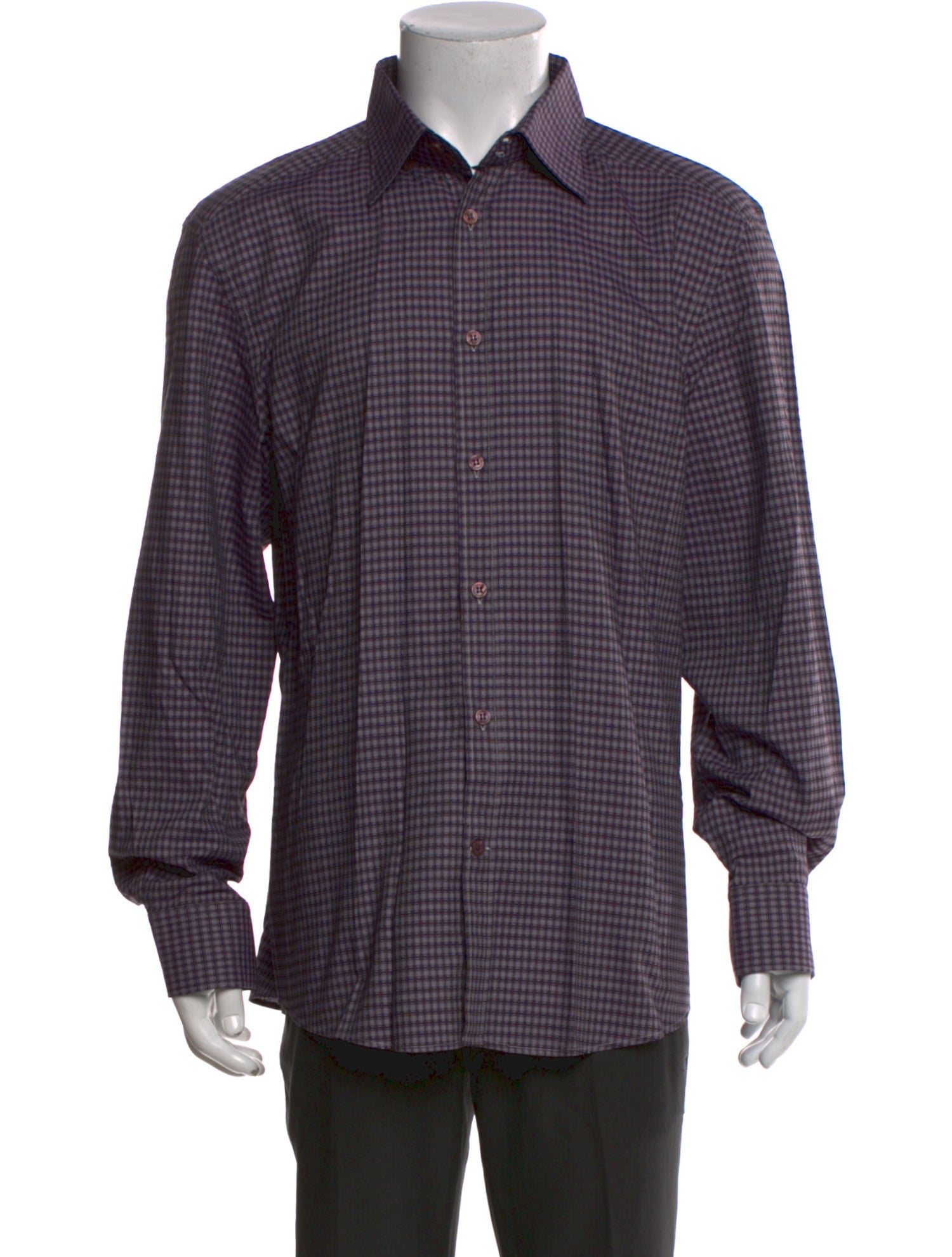 Versace Collection Plaid Print Long Sleeve Dress Shirt