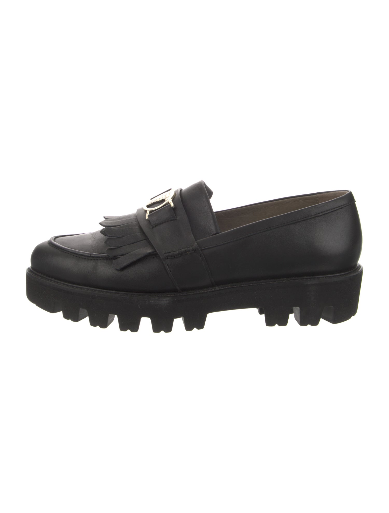 Versace Collection Leather Fringe Trim Accent Loafers