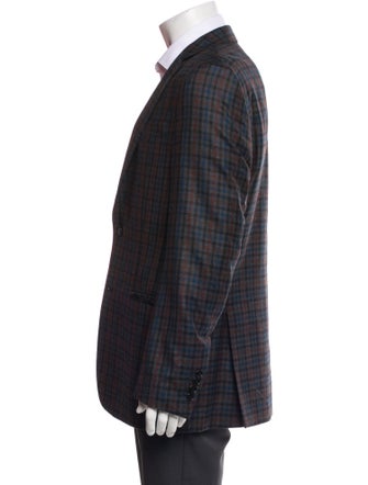 Versace Collection Virgin Wool Plaid Print Peacoat