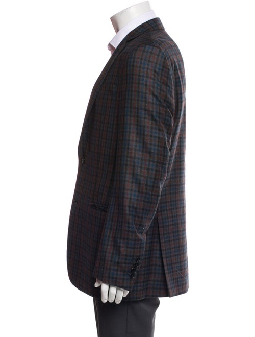 Versace Collection Virgin Wool Plaid Print Peacoat