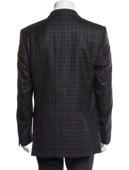 Versace Collection Virgin Wool Plaid Print Peacoat