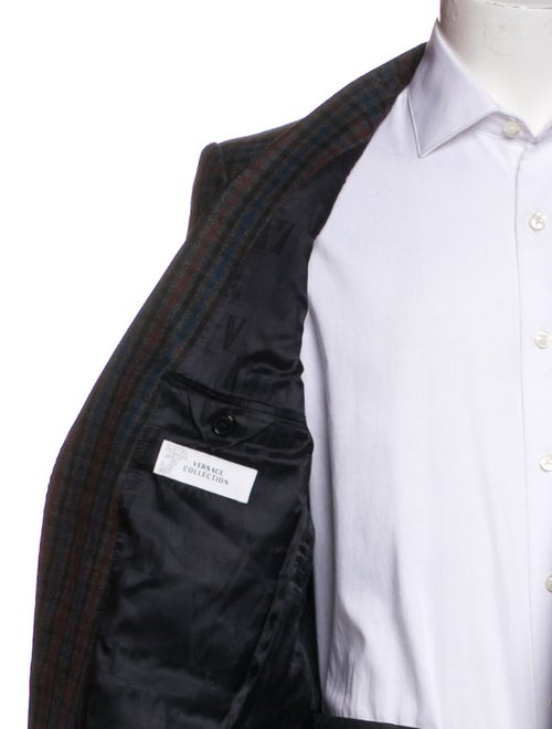 Versace Collection Virgin Wool Plaid Print Peacoat