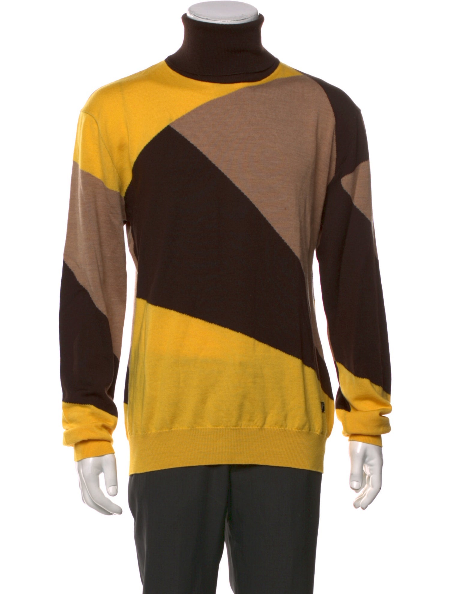 Versace Collection Merino Wool Colorblock Pattern Pullover