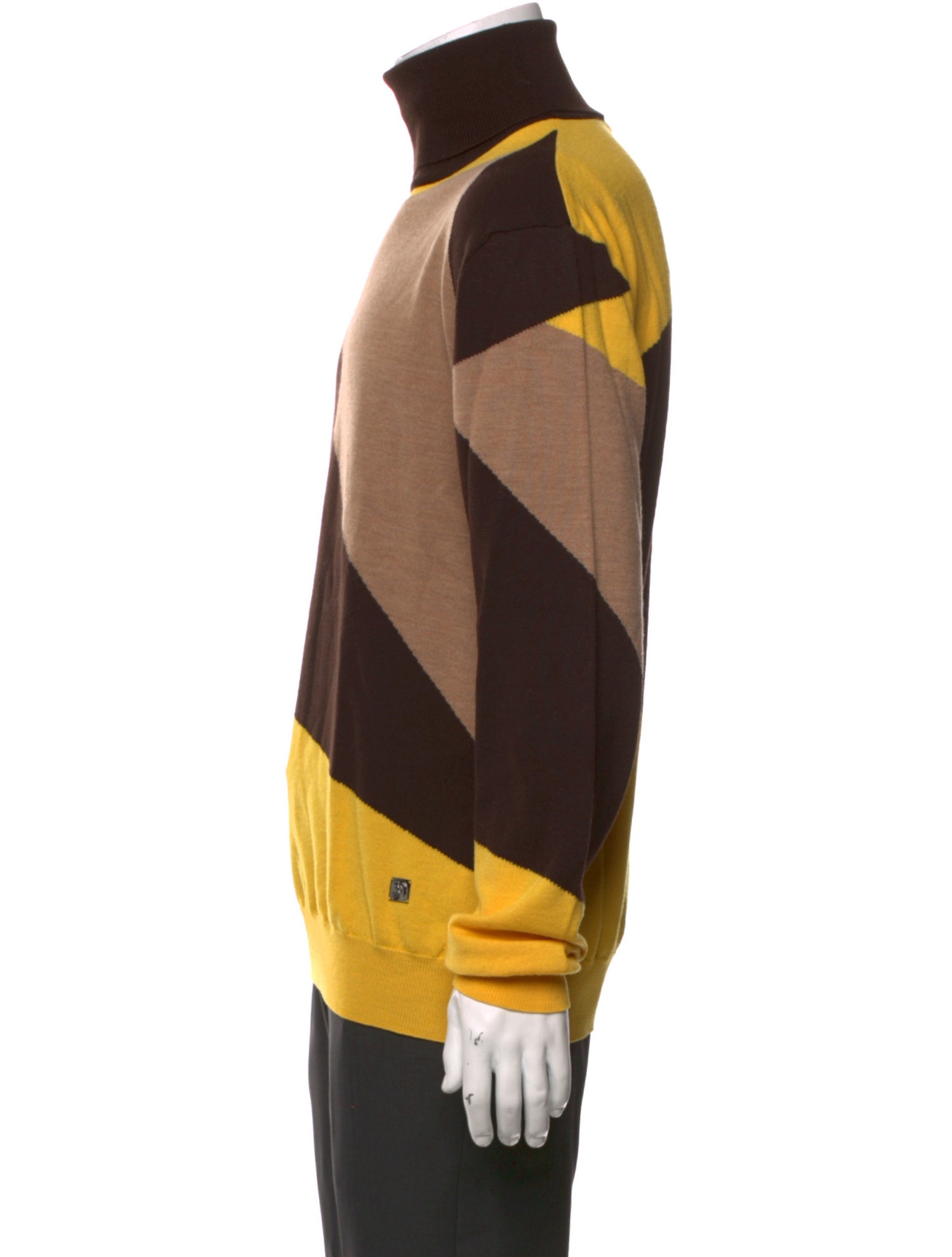 Versace Collection Merino Wool Colorblock Pattern Pullover