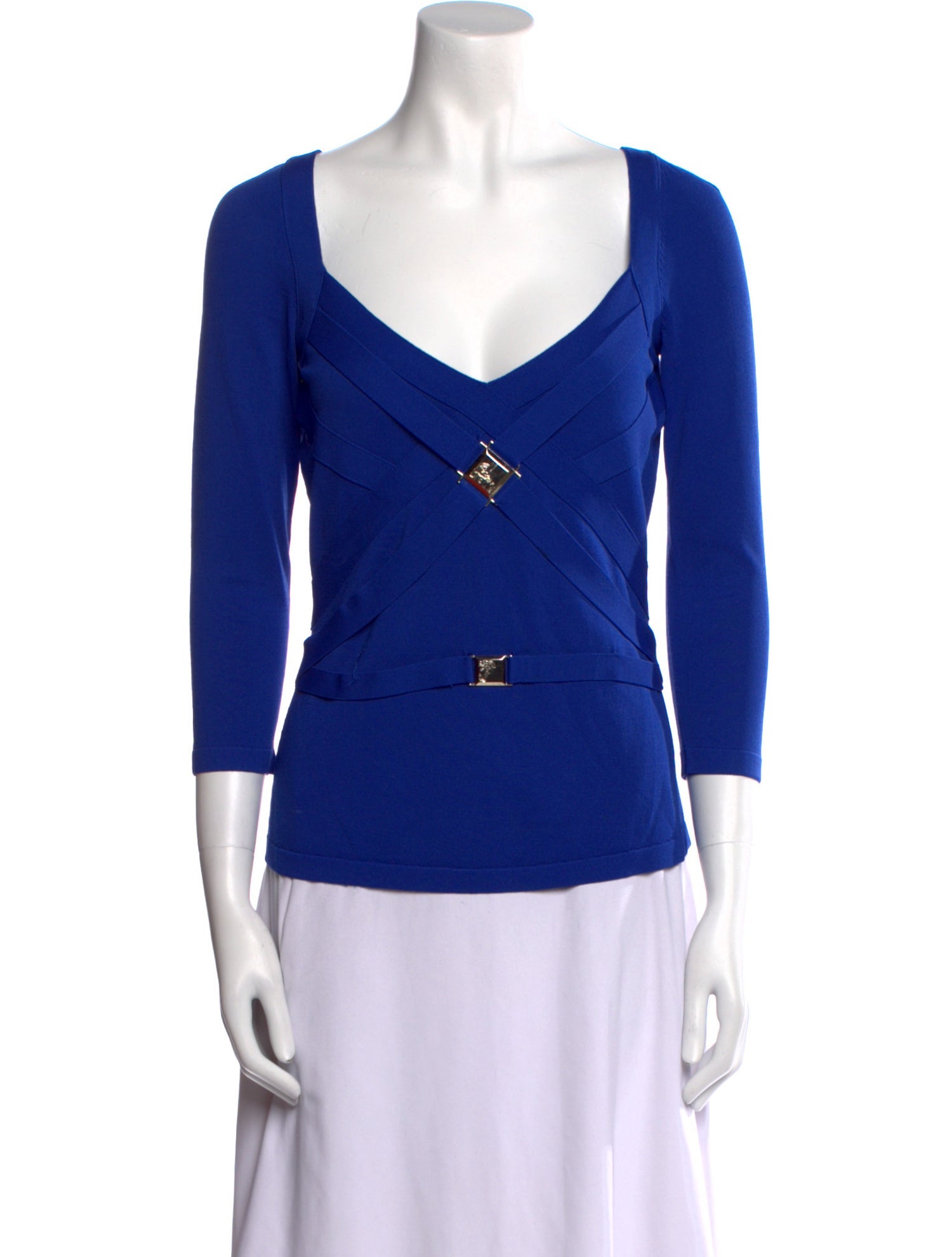 Versace Collection V-Neck Three-Quarter Sleeve Top