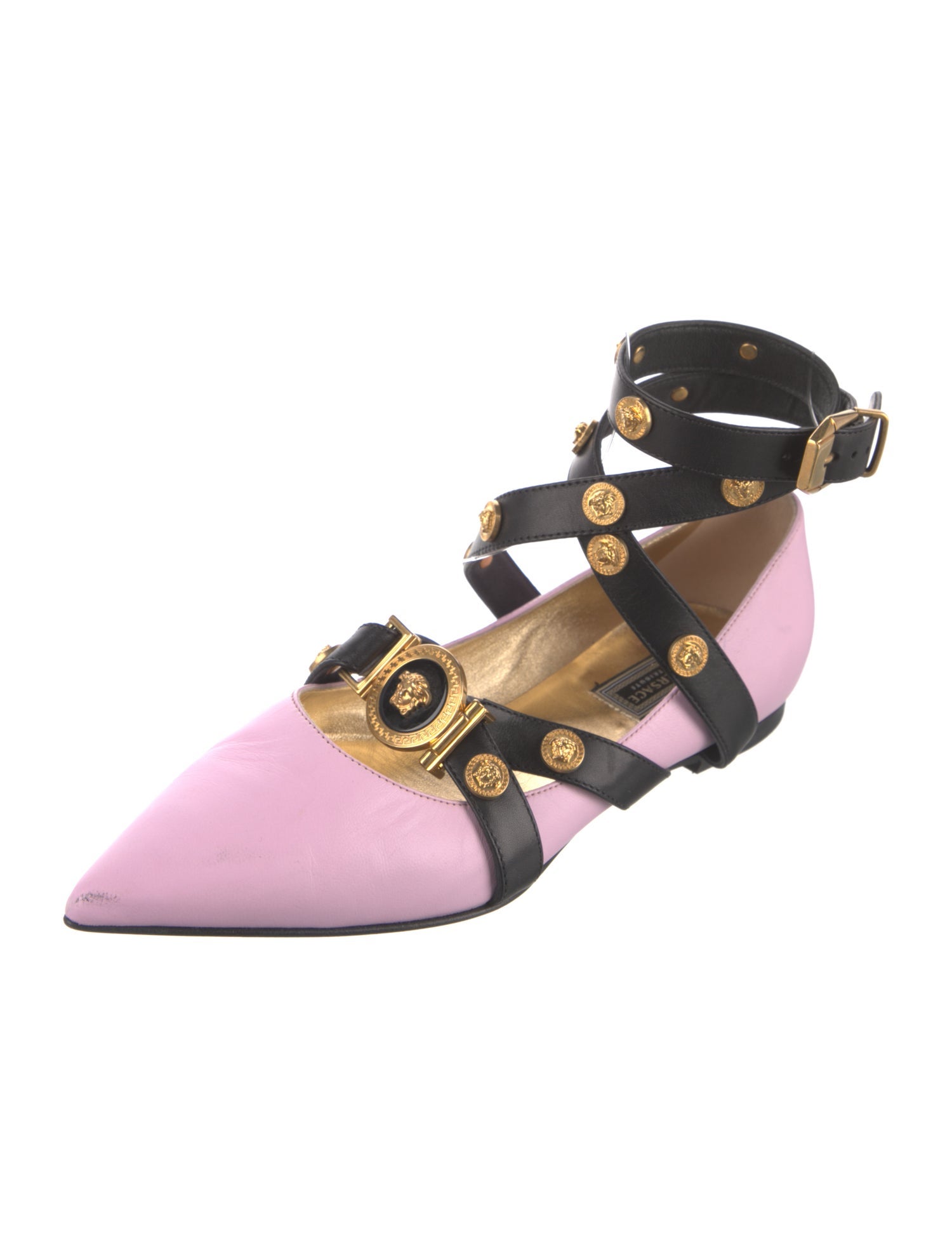 Versace Collection Leather Mary Jane Flats