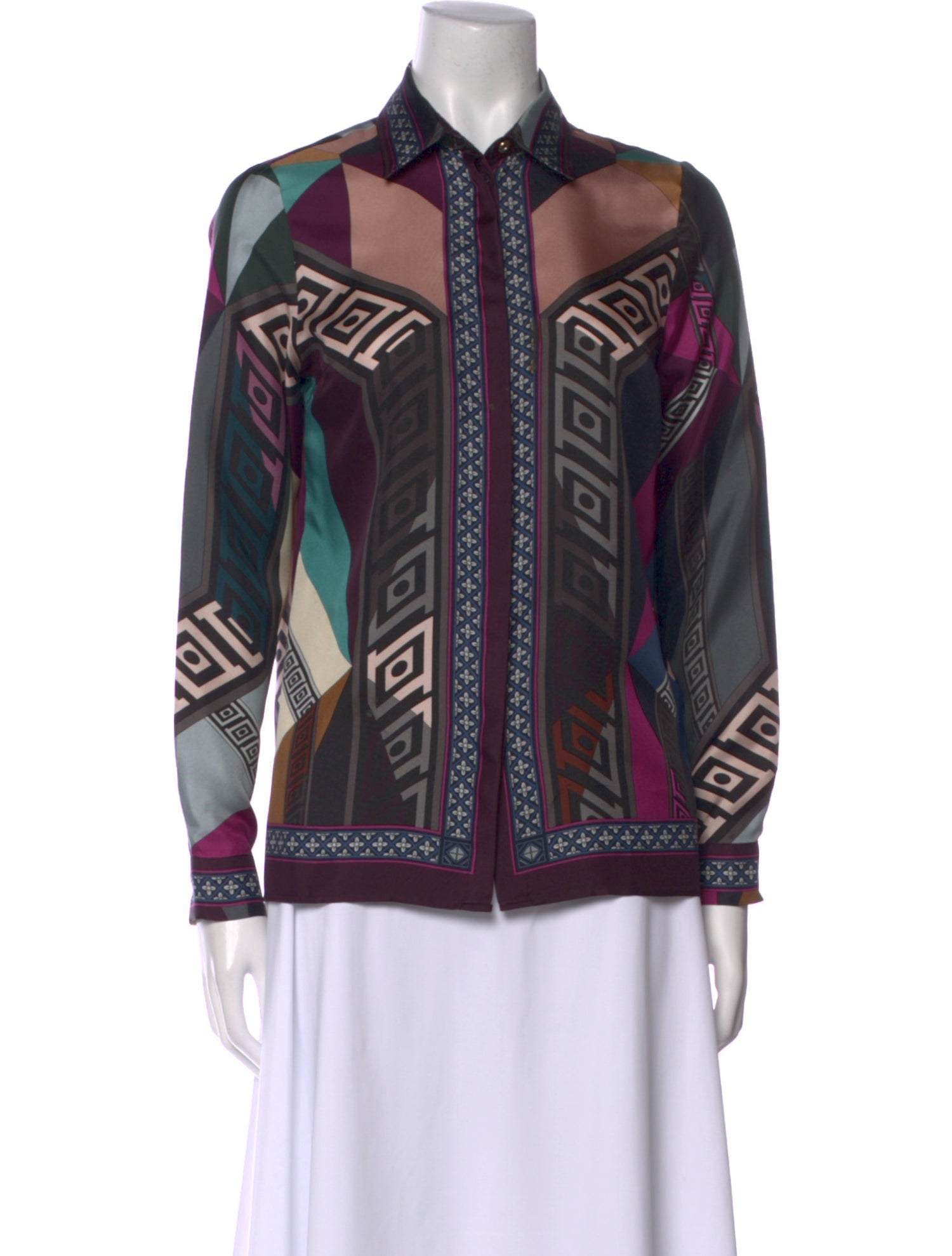 Versace Collection Silk Printed Button-Up Top