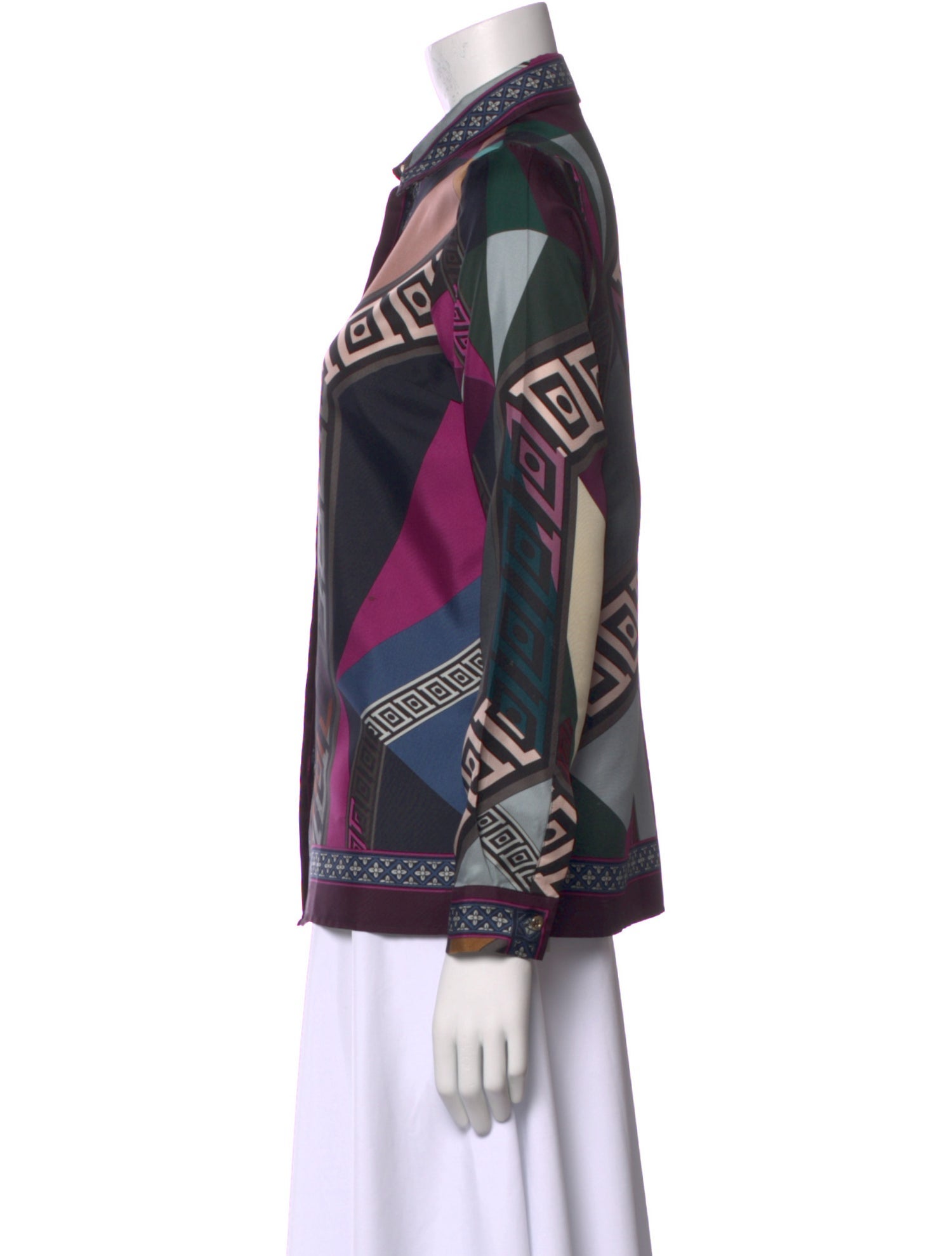 Versace Collection Silk Printed Button-Up Top