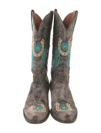 VACCARI Leather Patterned Western Boots