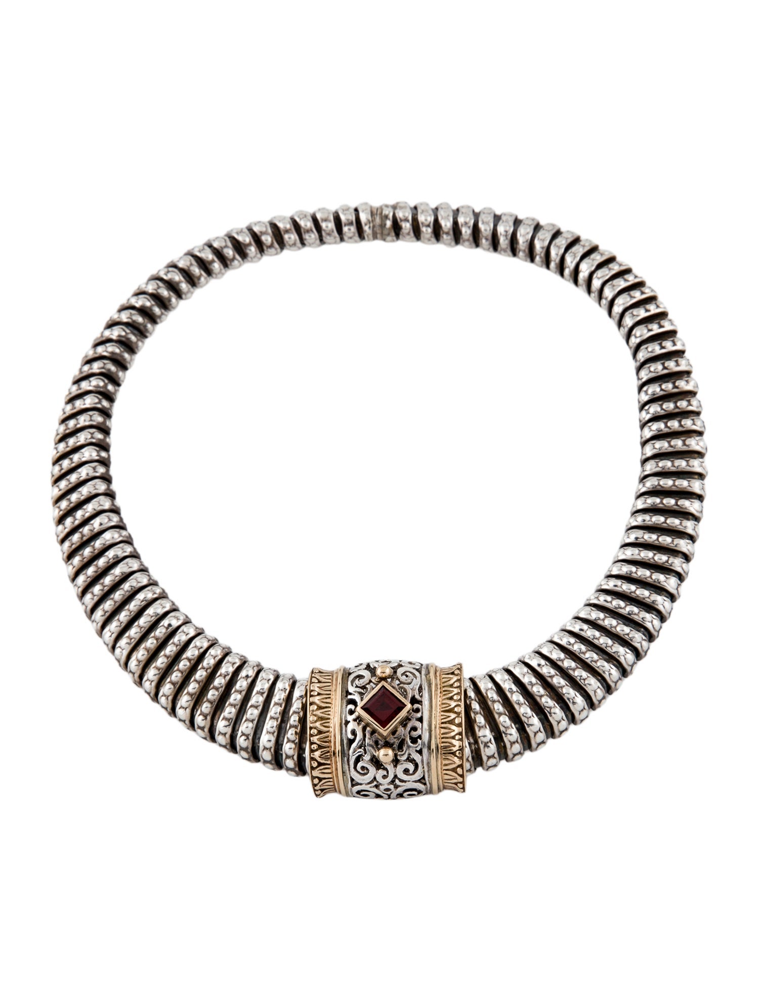 Vahan Two-Tone Garnet Slider Pendant Necklace