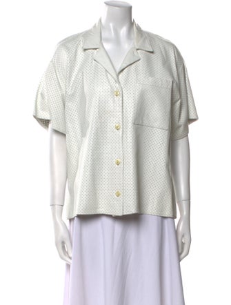 Vakko Polka Dot Print Short Sleeve Button-Up Top