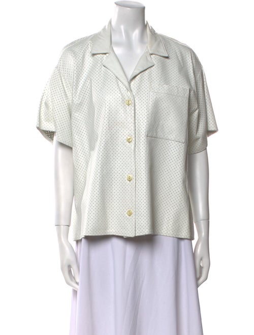 Vakko Polka Dot Print Short Sleeve Button-Up Top