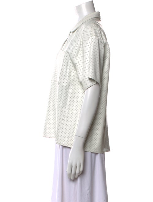 Vakko Polka Dot Print Short Sleeve Button-Up Top