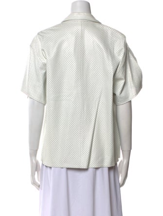 Vakko Polka Dot Print Short Sleeve Button-Up Top