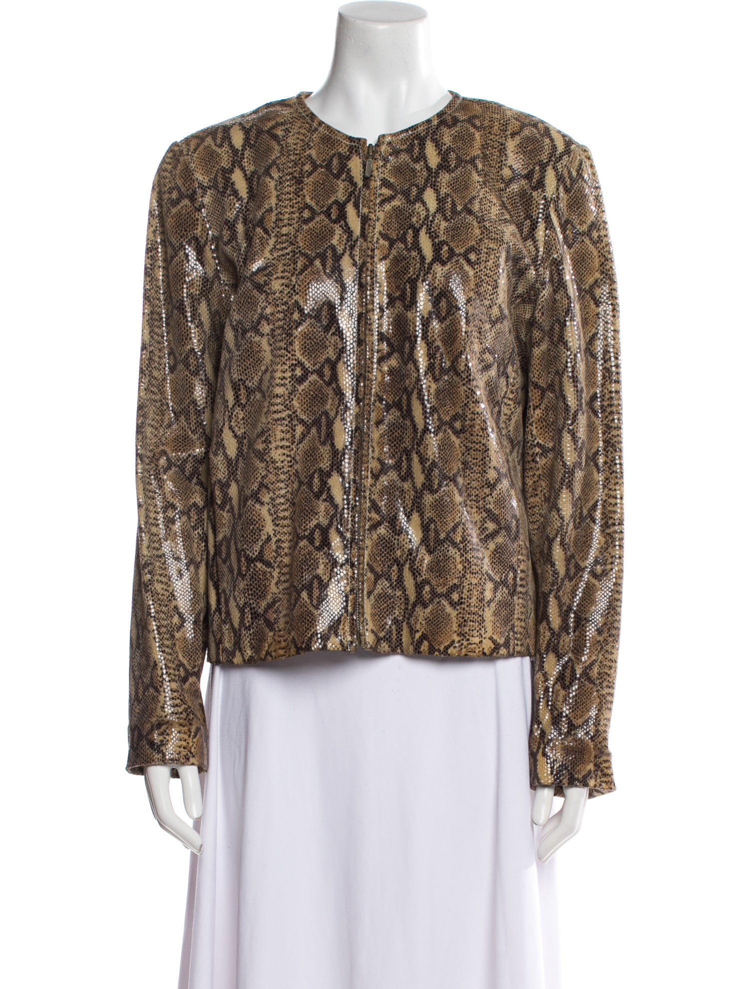 Vakko Leather Animal Print Jacket