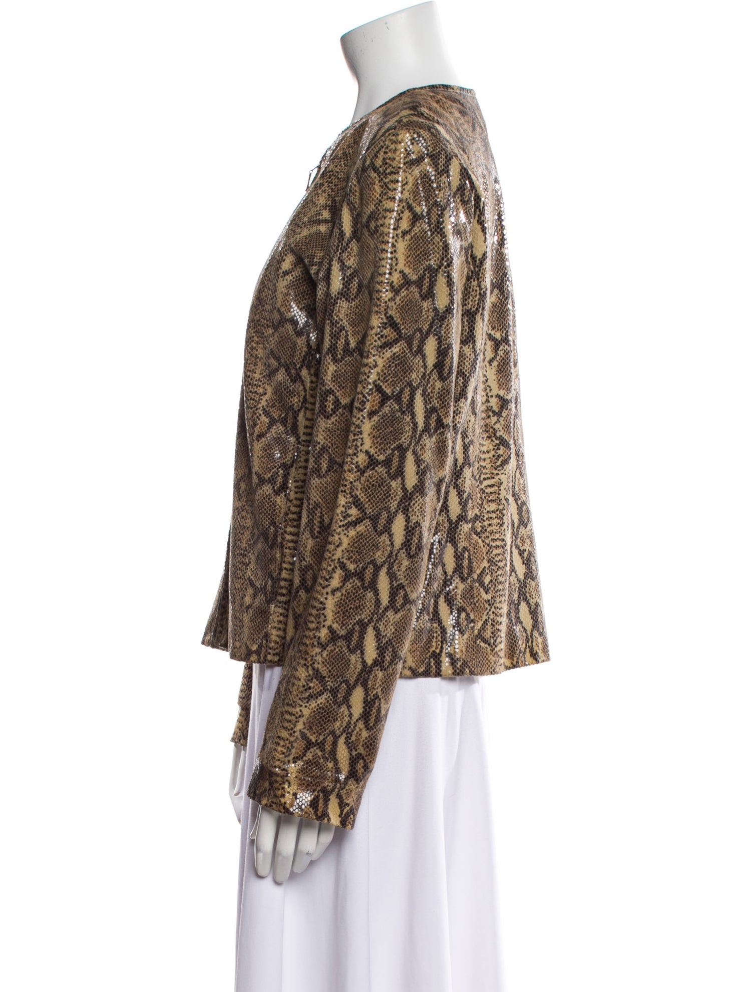 Vakko Leather Animal Print Jacket