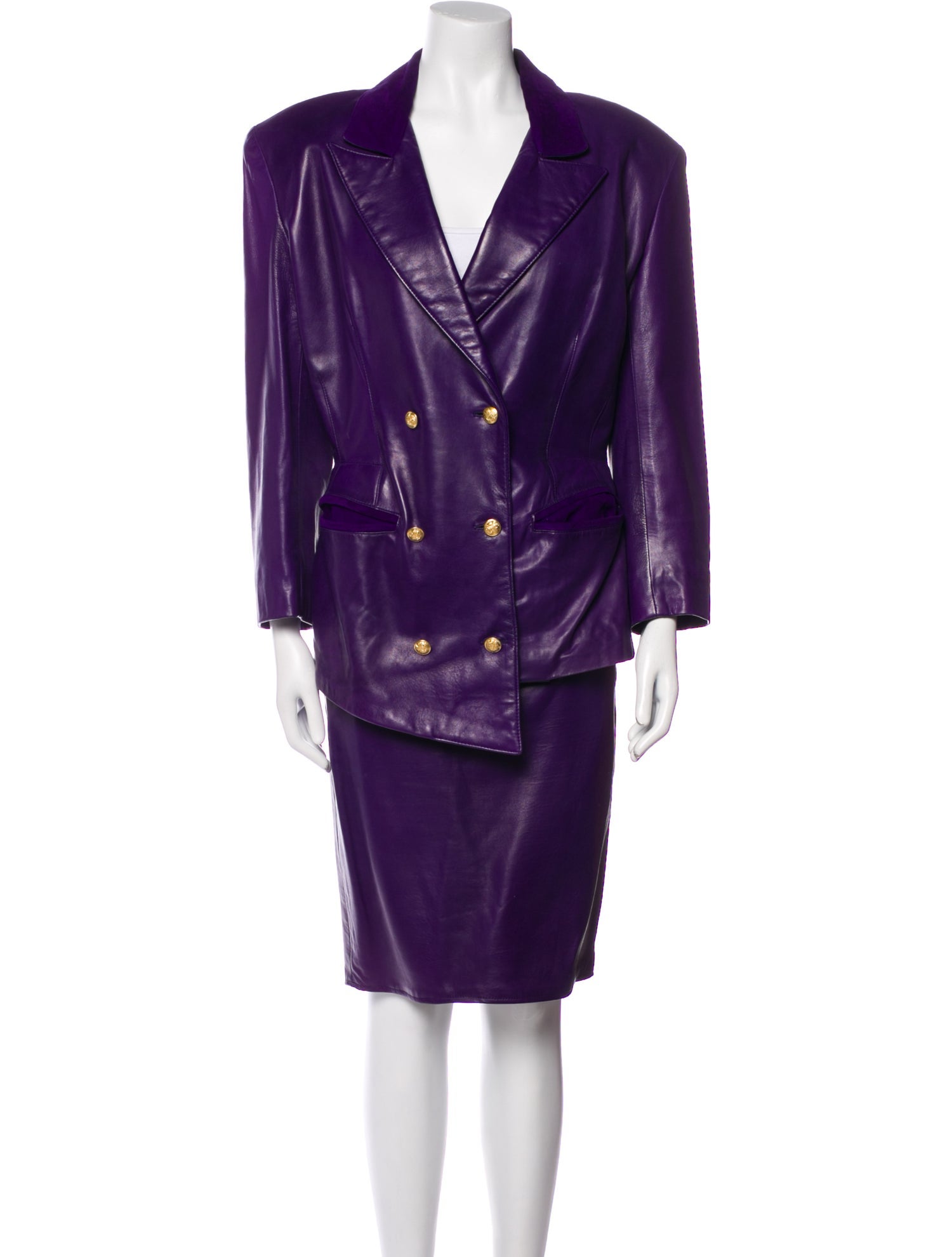 Vakko Leather Skirt Suit