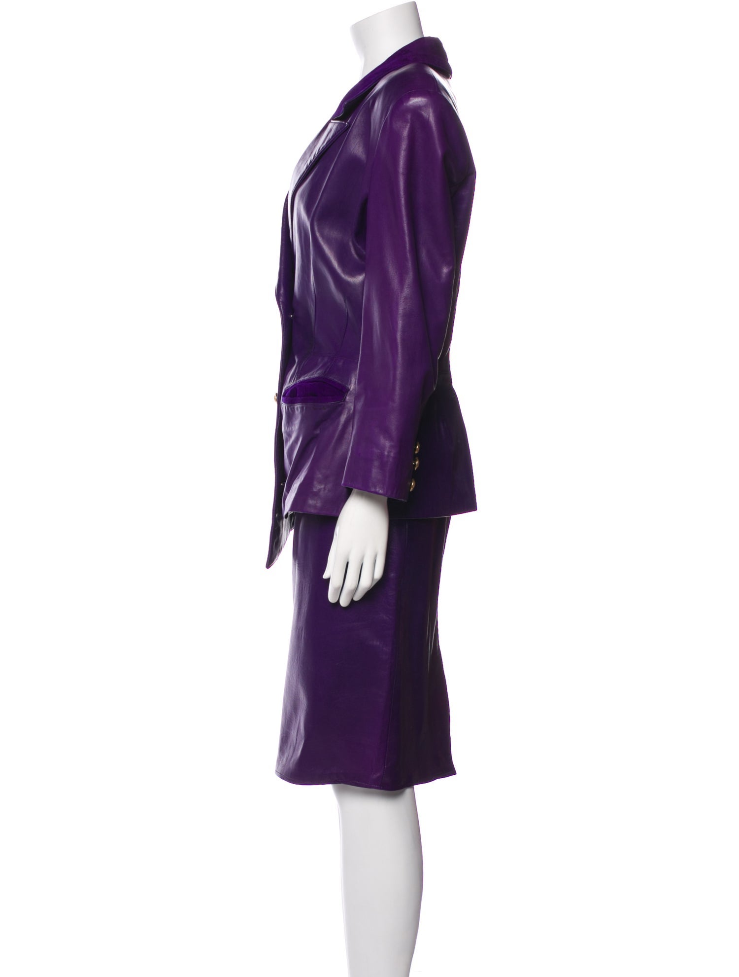 Vakko Leather Skirt Suit