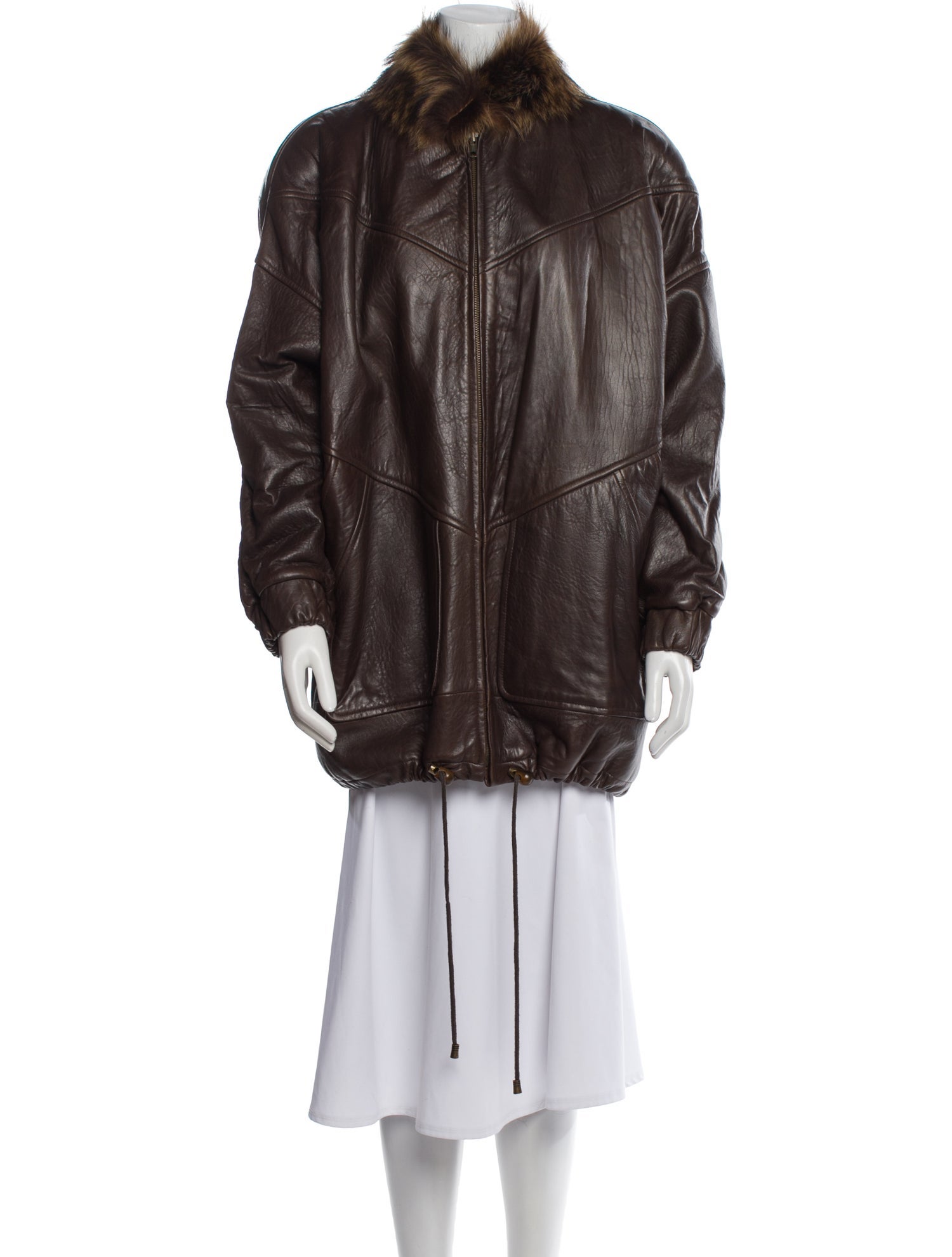 Vakko Leather Faux Fur Coat