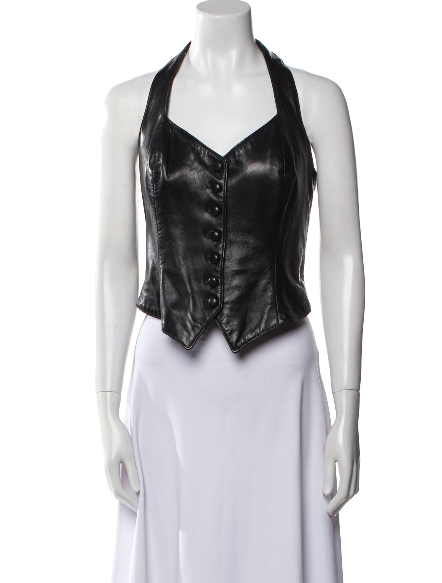 Vakko Leather Halterneck Crop Top