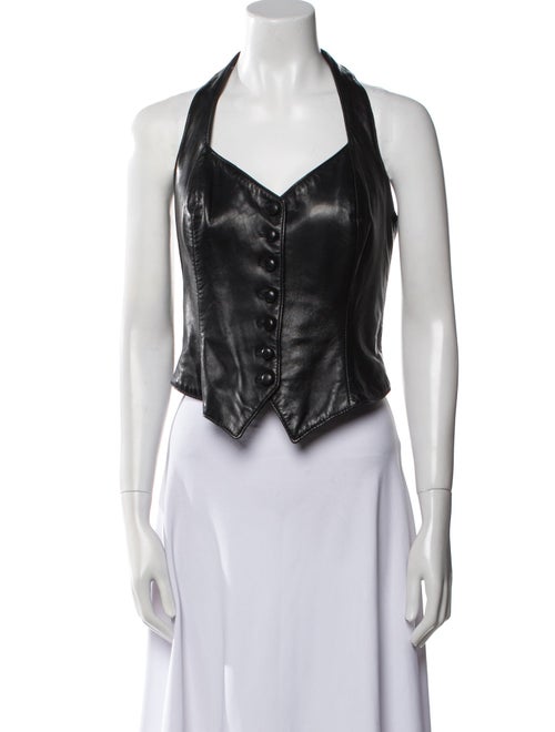 Vakko Leather Halterneck Crop Top