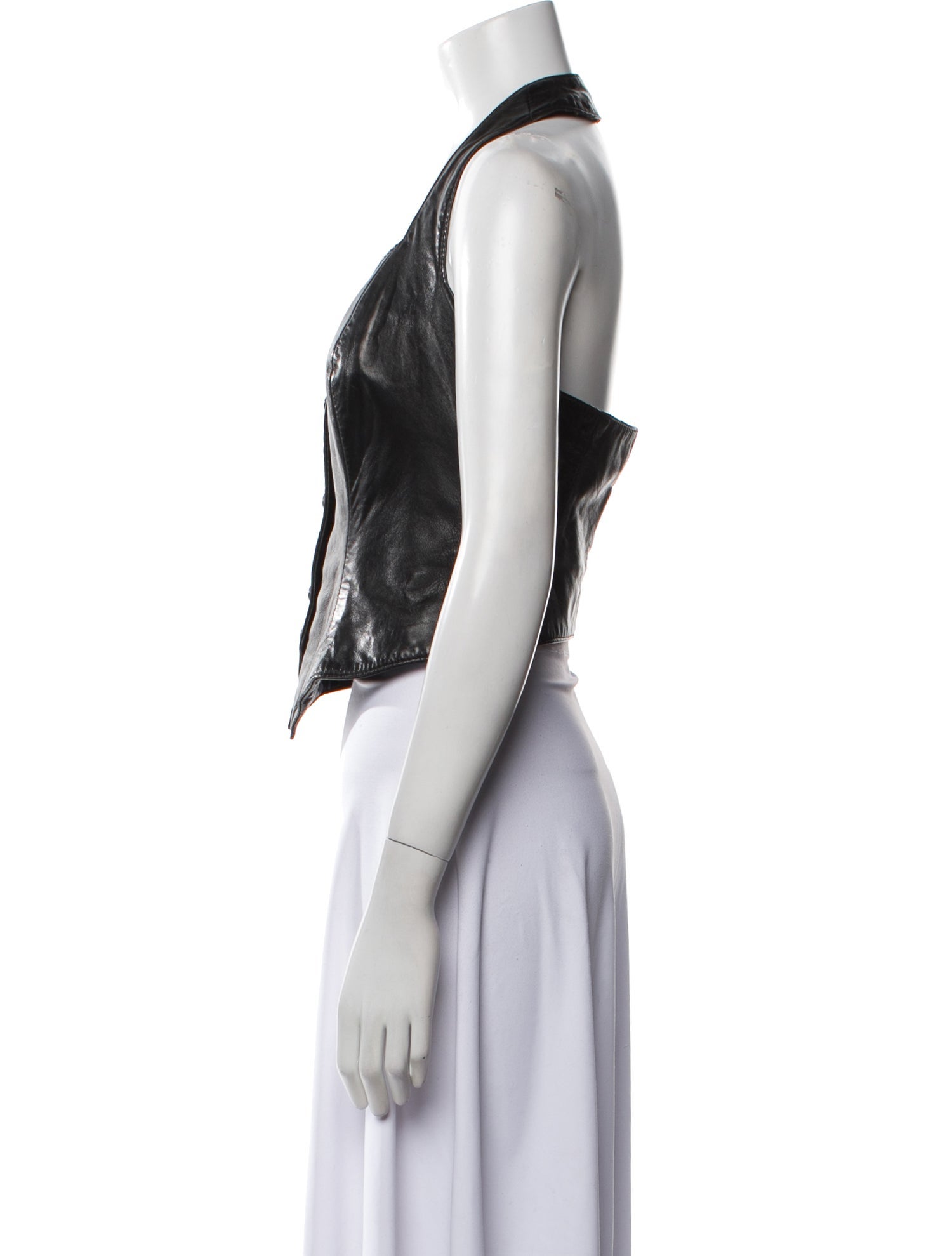 Vakko Leather Halterneck Crop Top