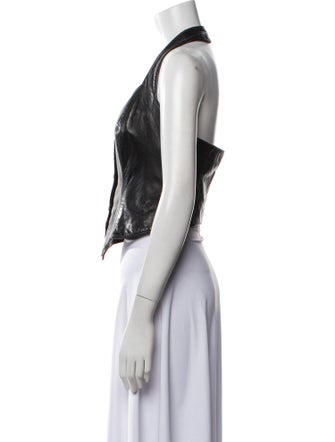 Vakko Leather Halterneck Crop Top