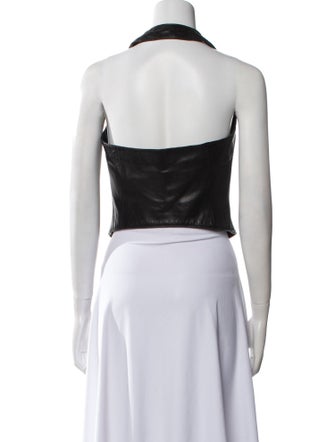 Vakko Leather Halterneck Crop Top