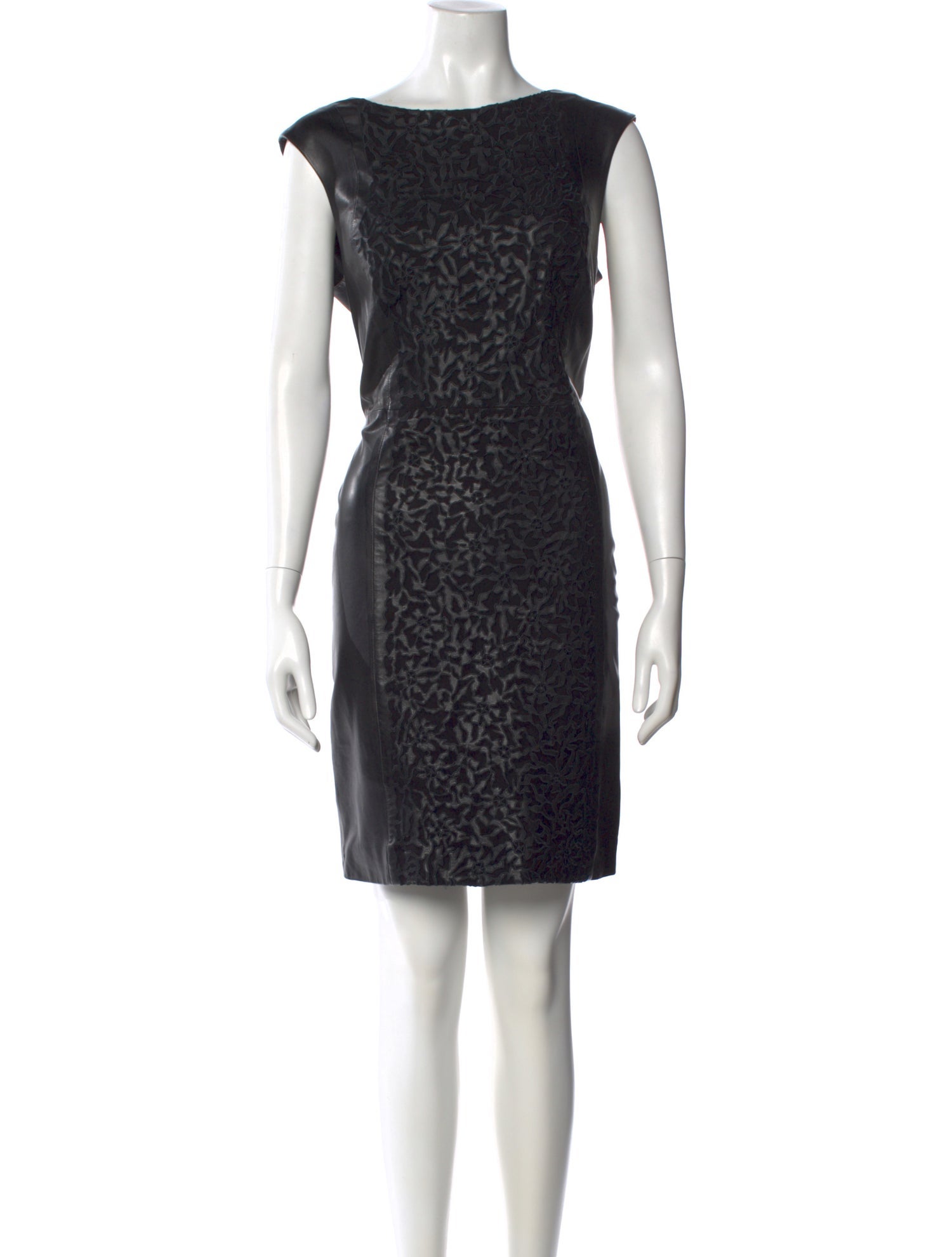 Vakko Lamb Leather Knee-Length Dress