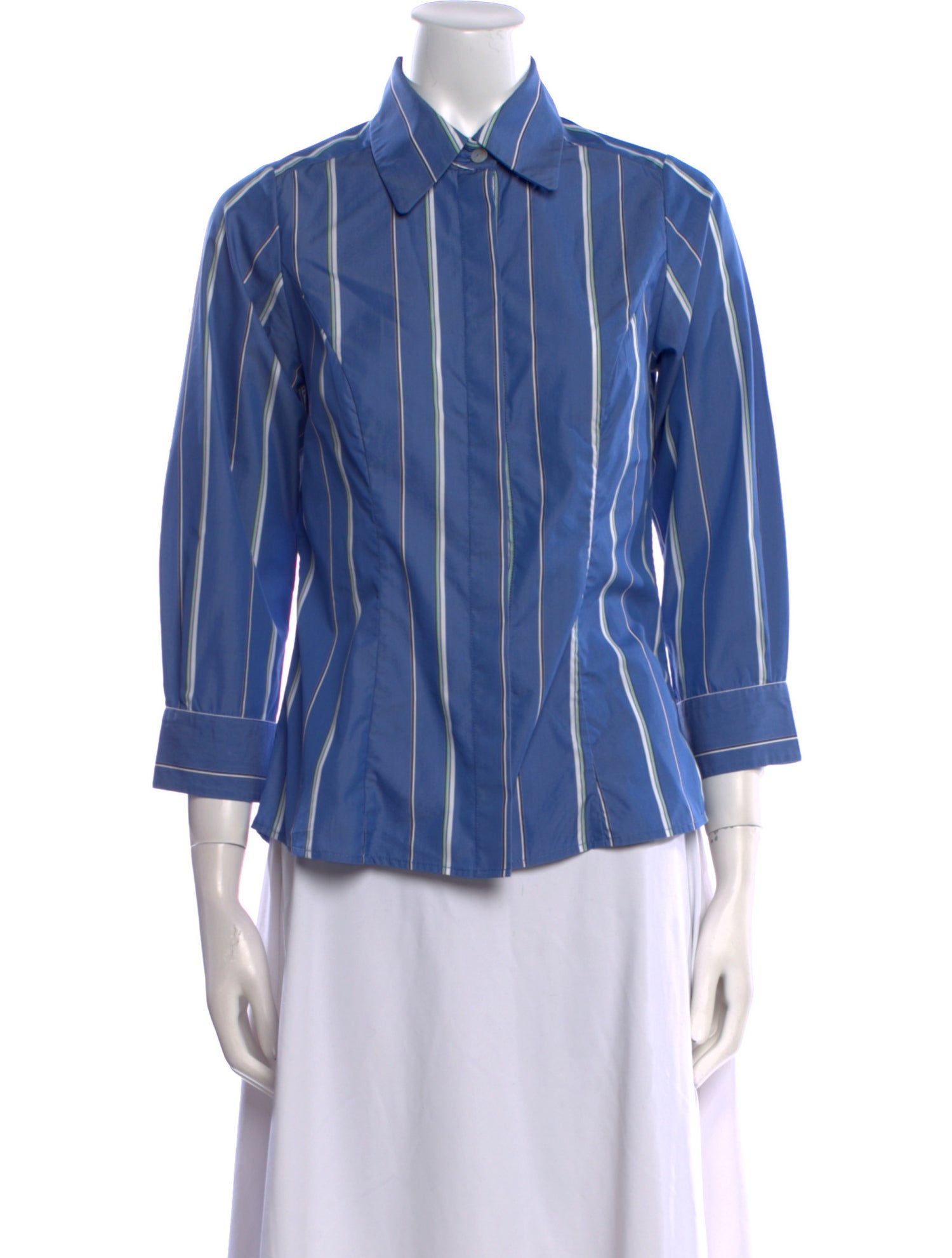 Valentina Kova Striped Three-Quarter Sleeve Button-Up Top