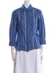 Valentina Kova Striped Three-Quarter Sleeve Button-Up Top