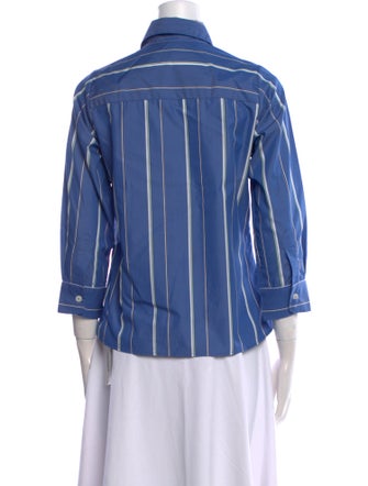 Valentina Kova Striped Three-Quarter Sleeve Button-Up Top