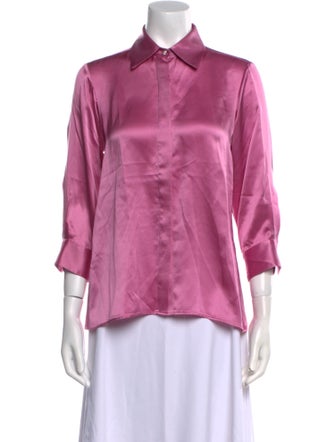 Valentina Kova Silk Three-Quarter Sleeve Button-Up Top