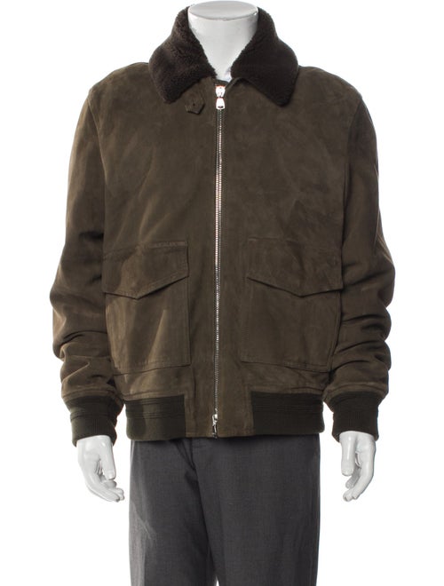 Valstar Lamb Leather Colorblock Pattern Bomber Jacket