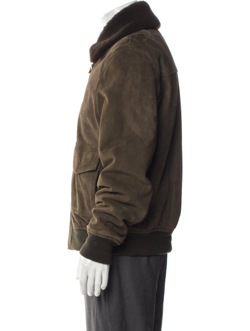 Valstar Lamb Leather Colorblock Pattern Bomber Jacket