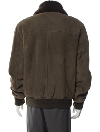 Valstar Lamb Leather Colorblock Pattern Bomber Jacket