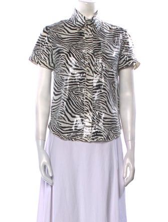 Vaquera Animal Print Mock Neck Button-Up Top