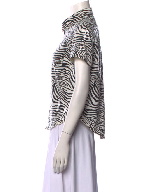 Vaquera Animal Print Mock Neck Button-Up Top